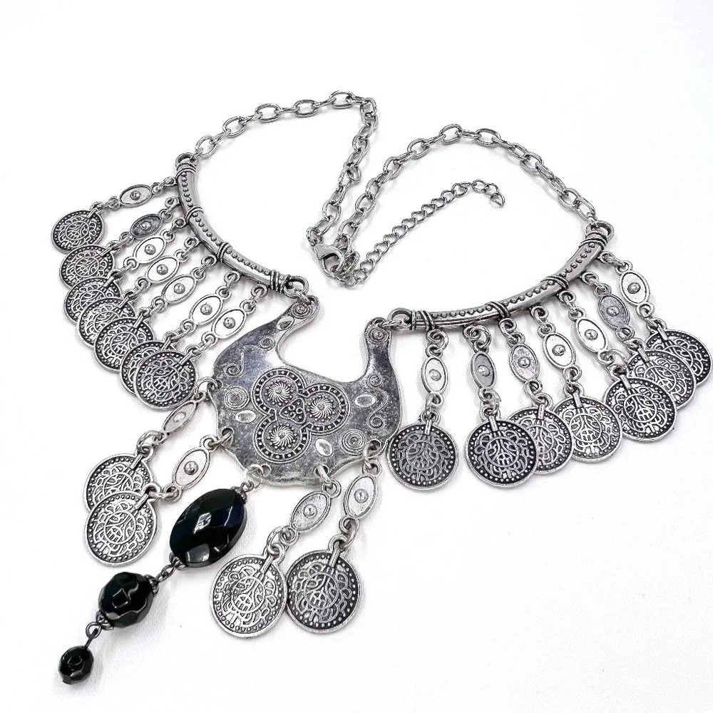 Up-Cycled - Paparazzi Treasure Temptress Antiqued Silver Faux Coin 16” Necklace - Picture 1 of 8